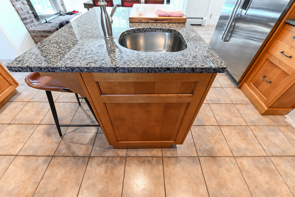 Custom Transitional Wooden Kitchen with Island, Granite Countertops and 48" Sub-Zero Refrigerator