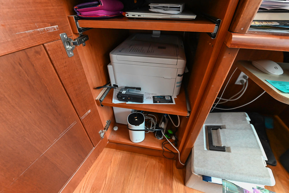 Transitional Wooden Desk Area with Storage Cabinet and Bench Area