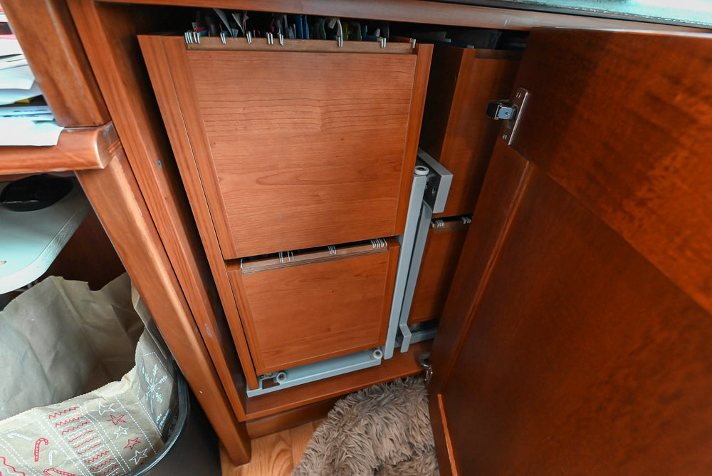 Transitional Wooden Desk Area with Storage Cabinet and Bench Area