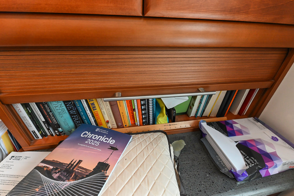 Transitional Wooden Desk Area with Storage Cabinet and Bench Area
