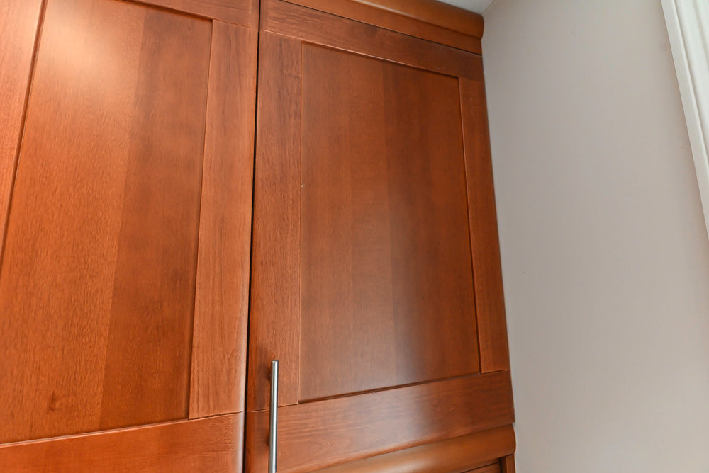 Transitional Wooden Desk Area with Storage Cabinet and Bench Area