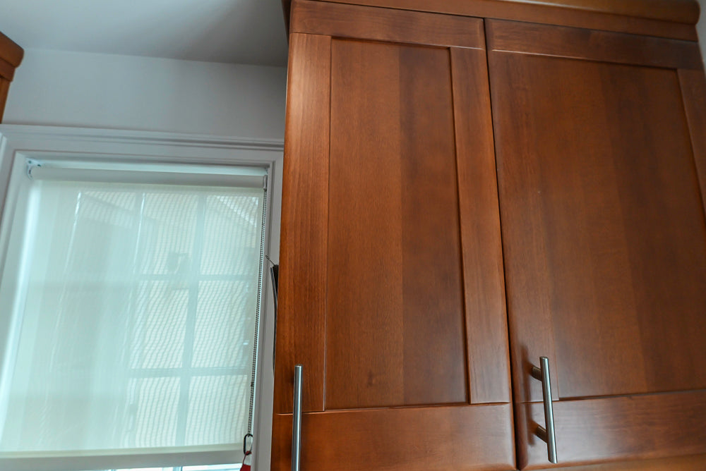 Transitional Wooden Desk Area with Storage Cabinet and Bench Area