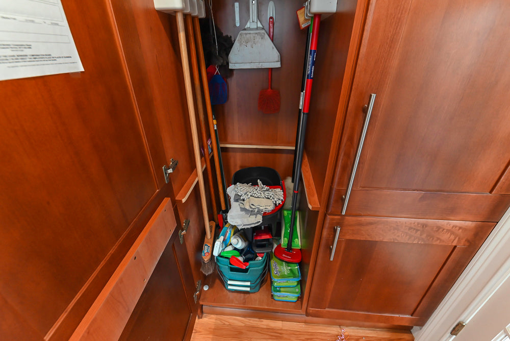 Transitional Wooden Desk Area with Storage Cabinet and Bench Area