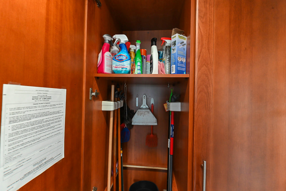 Transitional Wooden Desk Area with Storage Cabinet and Bench Area