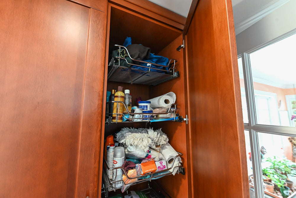 Transitional Wooden Desk Area with Storage Cabinet and Bench Area