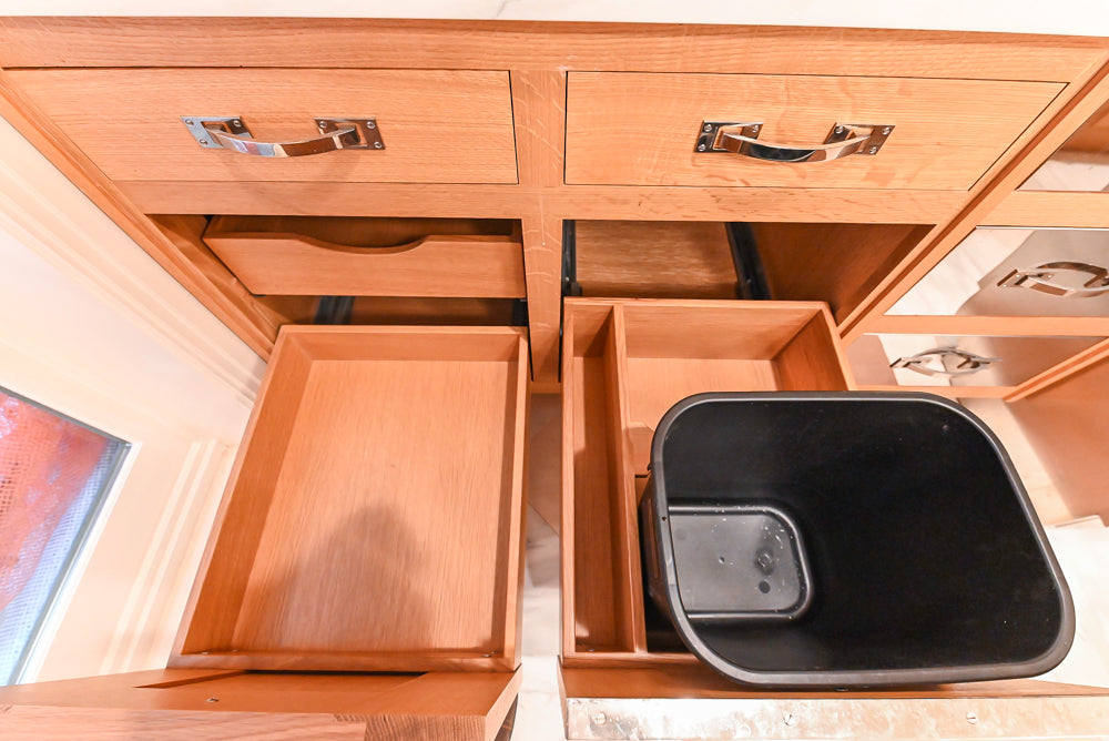 Christopher Peacock Transitional Wooden Kitchen with Waterfall Island and Marble Countertops
