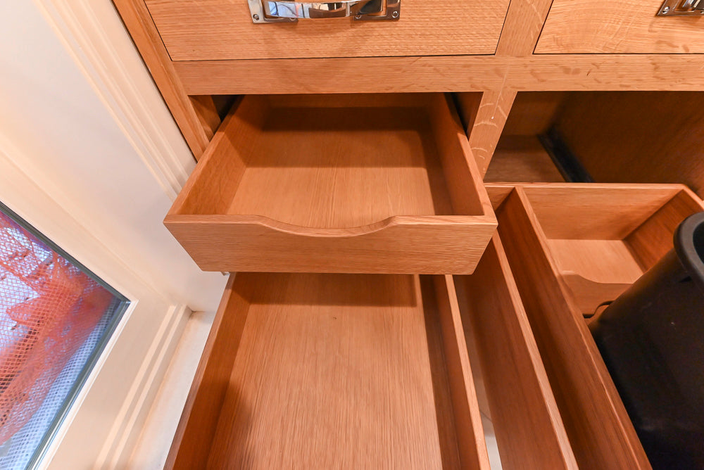Christopher Peacock Transitional Wooden Kitchen with Waterfall Island and Marble Countertops