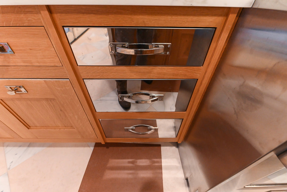 Christopher Peacock Transitional Wooden Kitchen with Waterfall Island and Marble Countertops