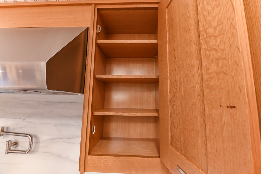 Christopher Peacock Transitional Wooden Kitchen with Waterfall Island and Marble Countertops
