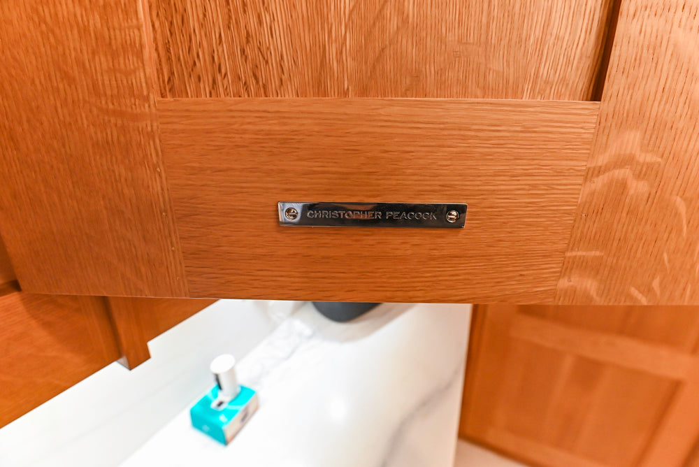 Christopher Peacock Transitional Wooden Kitchen with Waterfall Island and Marble Countertops