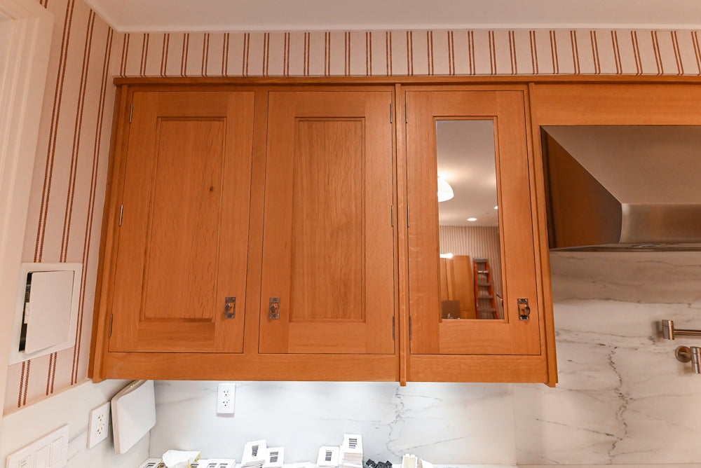 Christopher Peacock Transitional Wooden Kitchen with Waterfall Island and Marble Countertops