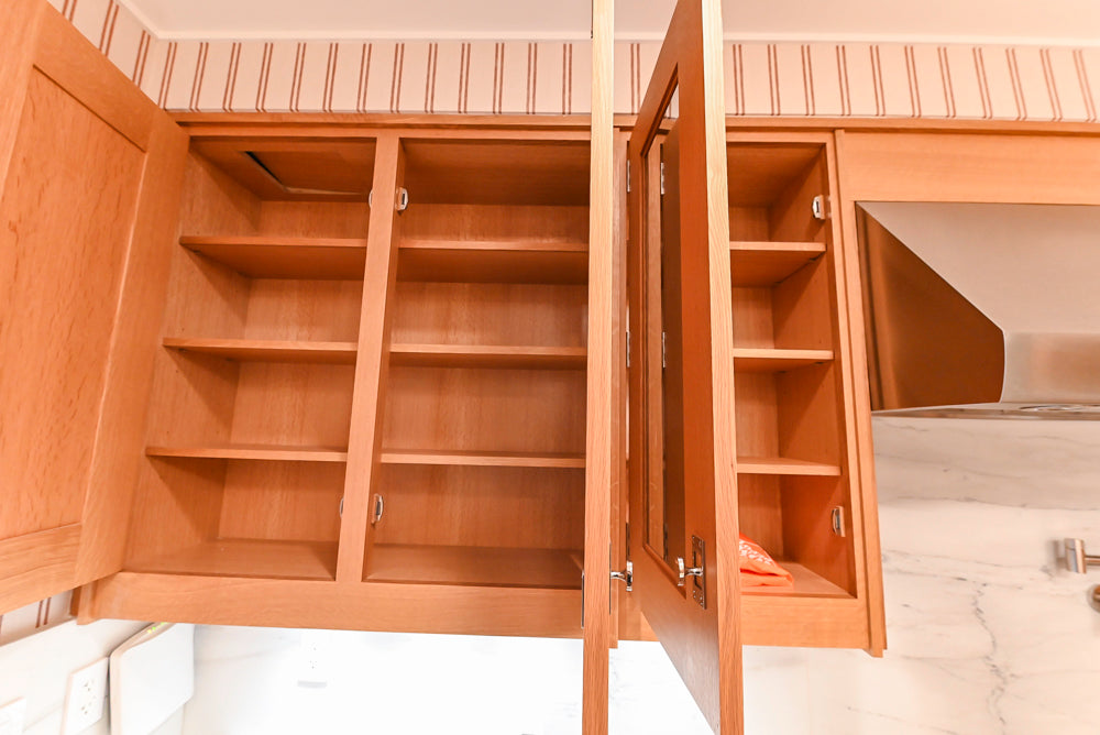 Christopher Peacock Transitional Wooden Kitchen with Waterfall Island and Marble Countertops