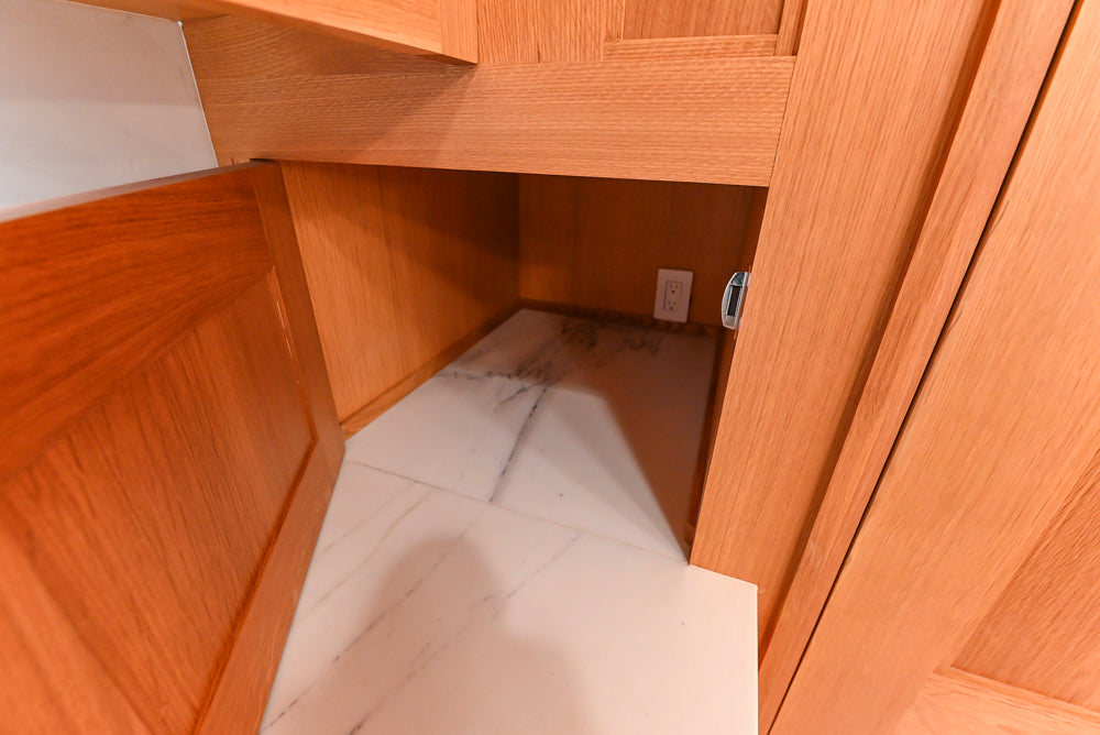 Christopher Peacock Transitional Wooden Kitchen with Waterfall Island and Marble Countertops