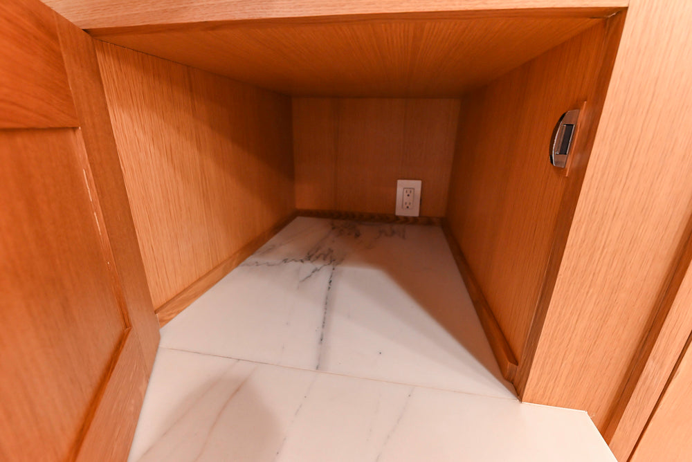 Christopher Peacock Transitional Wooden Kitchen with Waterfall Island and Marble Countertops