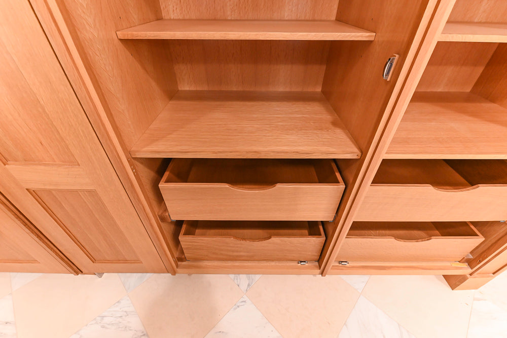 Christopher Peacock Transitional Wooden Kitchen with Waterfall Island and Marble Countertops