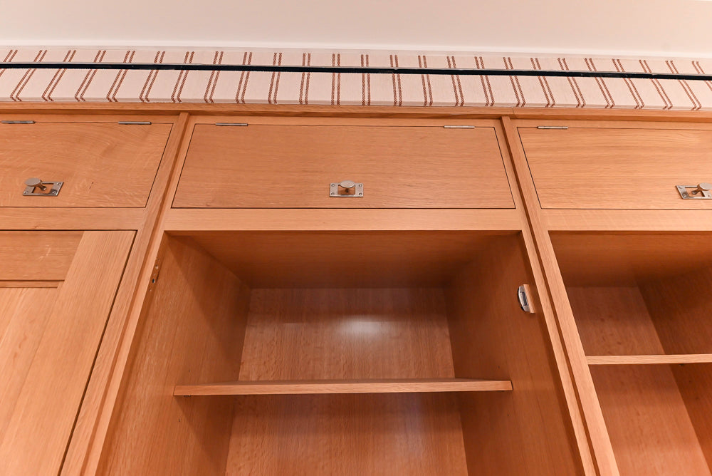 Christopher Peacock Transitional Wooden Kitchen with Waterfall Island and Marble Countertops