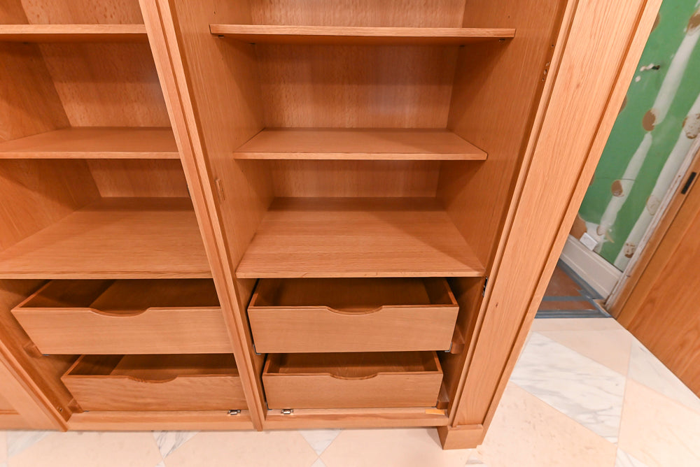 Christopher Peacock Transitional Wooden Kitchen with Waterfall Island and Marble Countertops
