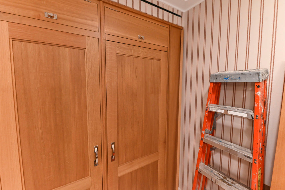 Christopher Peacock Transitional Wooden Kitchen with Waterfall Island and Marble Countertops