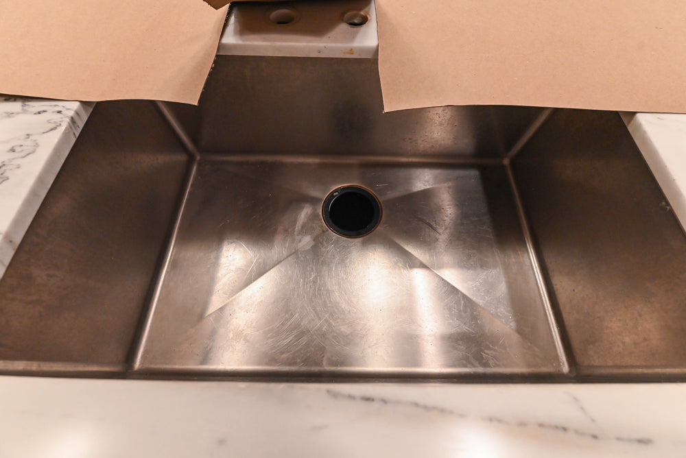 Christopher Peacock Transitional Wooden Kitchen with Waterfall Island and Marble Countertops