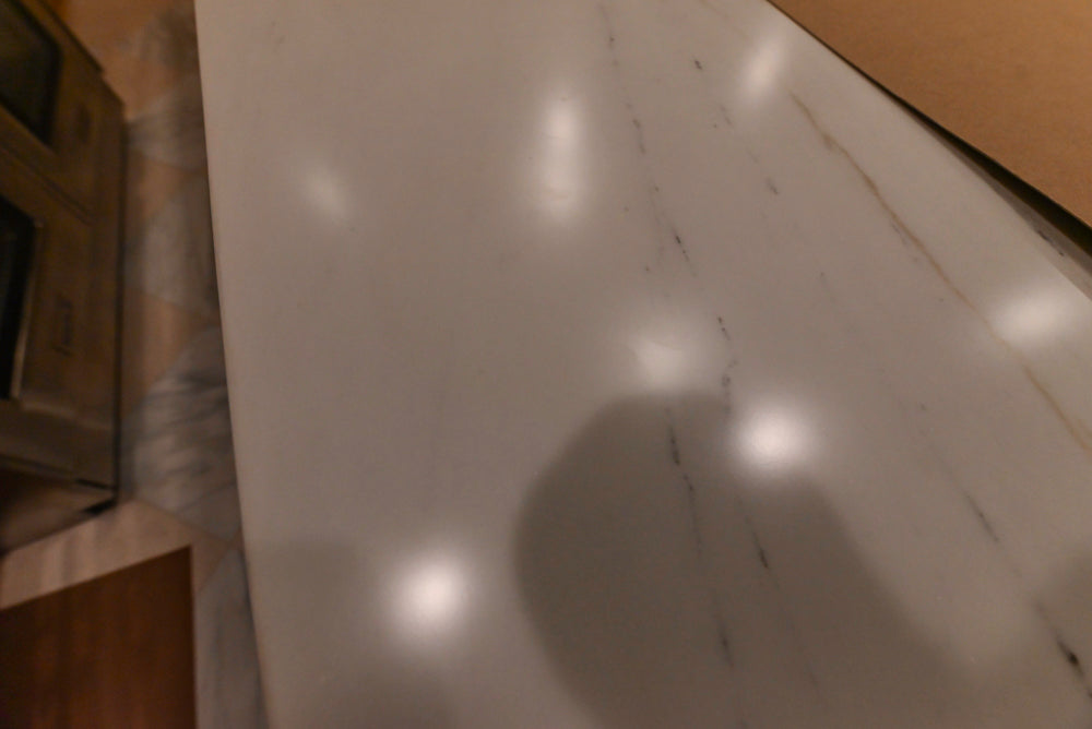 Christopher Peacock Transitional Wooden Kitchen with Waterfall Island and Marble Countertops