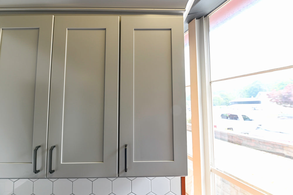 Merillat Transitional White Butler's Pantry with Black Soapstone Countertops and Sink & Faucet