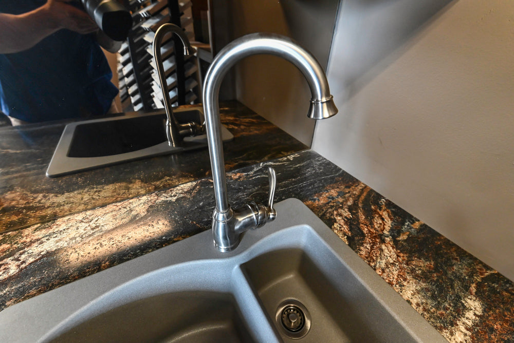Merillat Traditional Wooden Butler's Pantry with Granite Countertops, Sink & Faucet