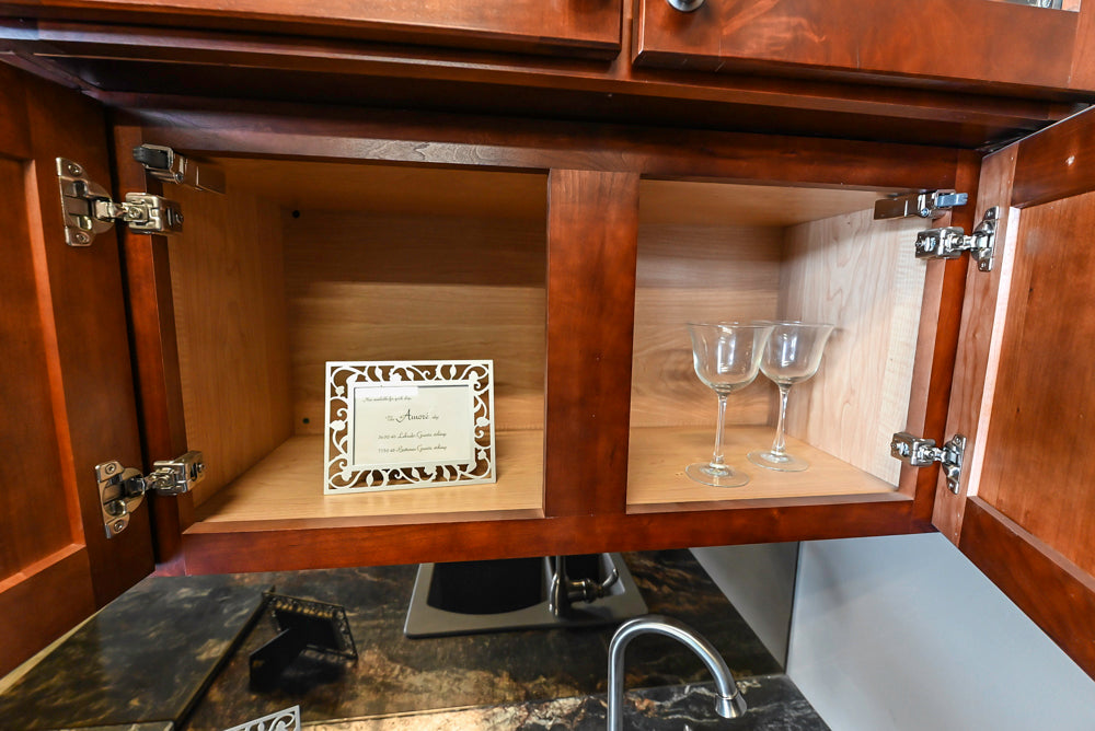 Merillat Traditional Wooden Butler's Pantry with Granite Countertops, Sink & Faucet
