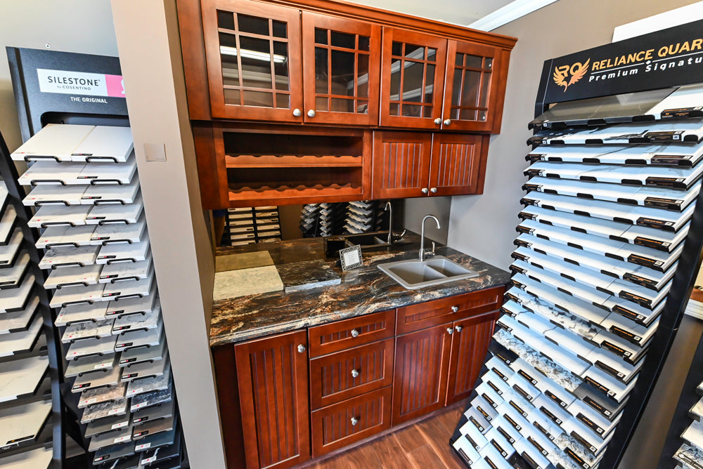Merillat Traditional Wooden Butler's Pantry with Granite Countertops, Sink & Faucet