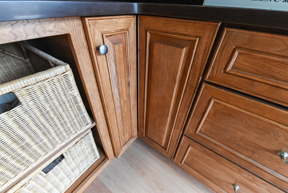 Merillat Masterpiece Bentley Hickory Wood Partial Kitchen Corner with Sink and Faucet