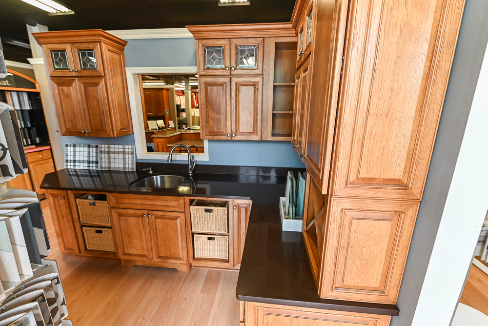 Merillat Masterpiece Bentley Hickory Wood Partial Kitchen Corner Sink and Faucet