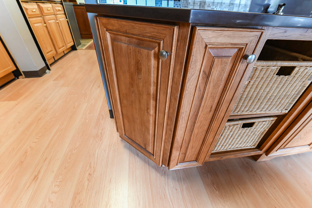 Merillat Masterpiece Bentley Hickory Wood Partial Kitchen Corner Sink and Faucet