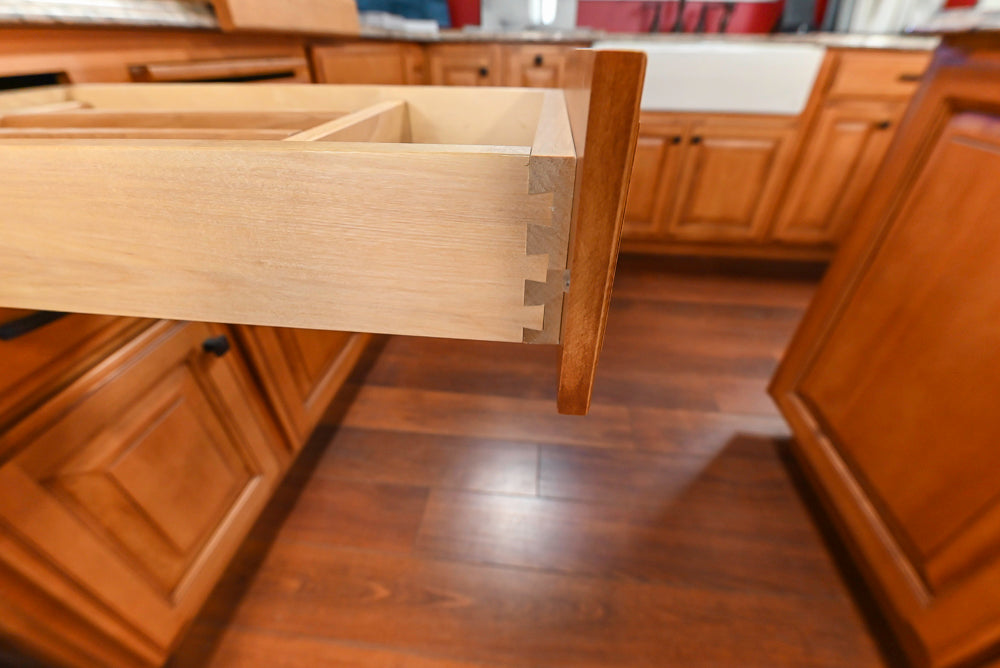 Decora Traditional Wooden Partial Kitchen with Island, Granite Countertops and Kohler Cast Iron Farmhouse Sink