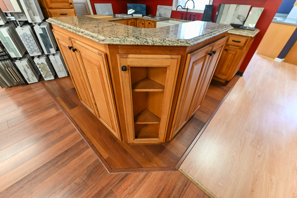 Decora Traditional Wooden Partial Kitchen with Island, Granite Countertops and Kohler Cast Iron Farmhouse Sink