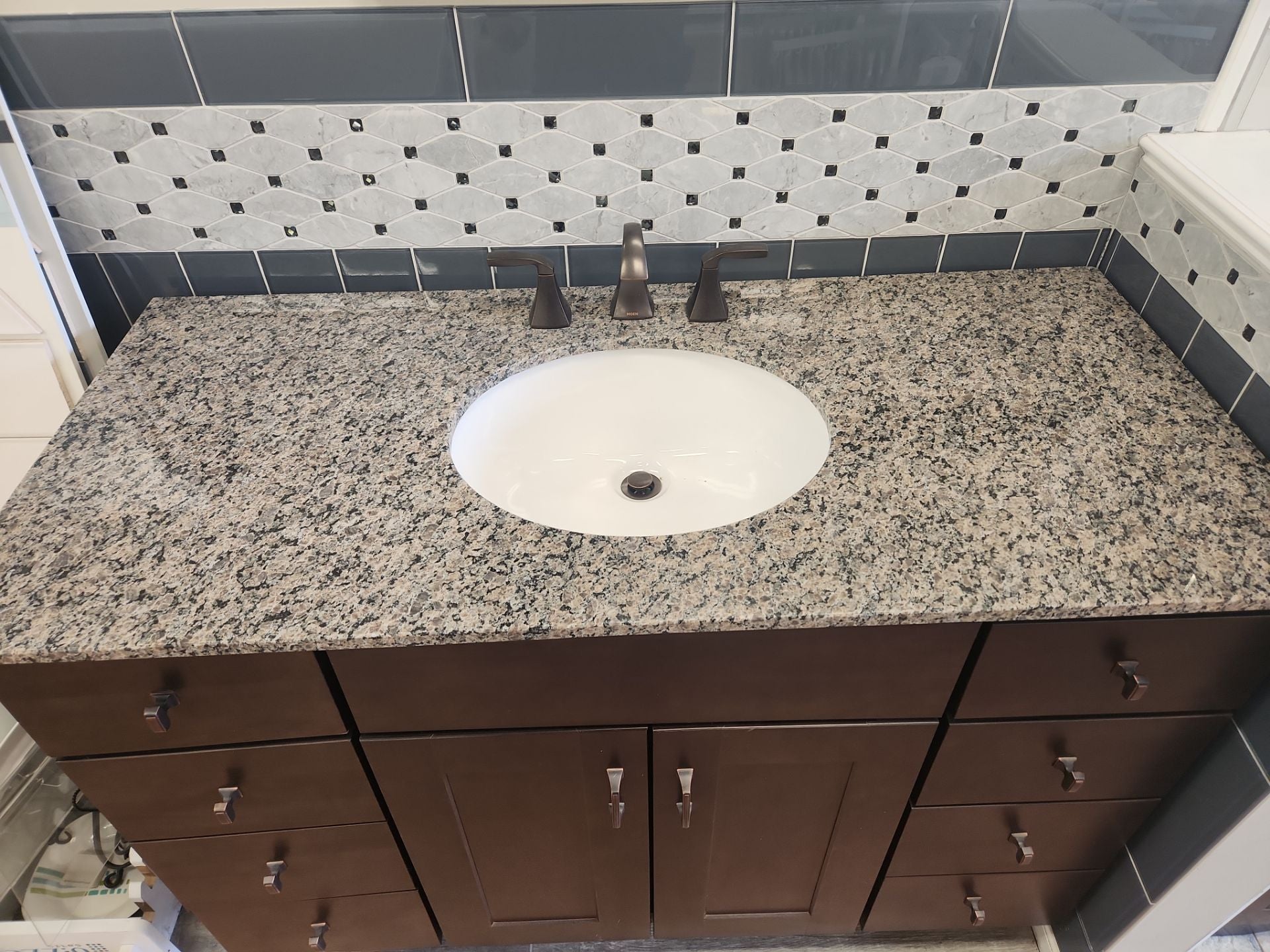 Complete 49" wood bathroom vanity with integrated stone countertop and sink
