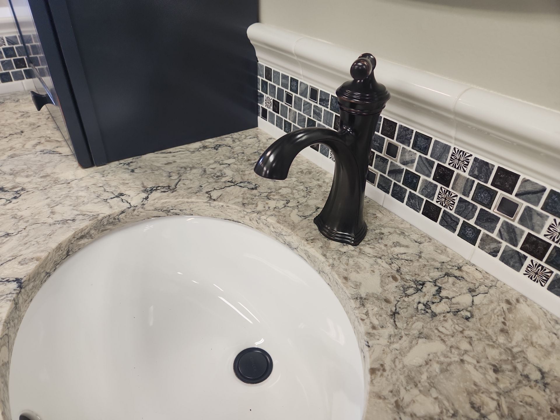 Custom 46" Traditional Navy Wooden Single Vanity with Side Storage