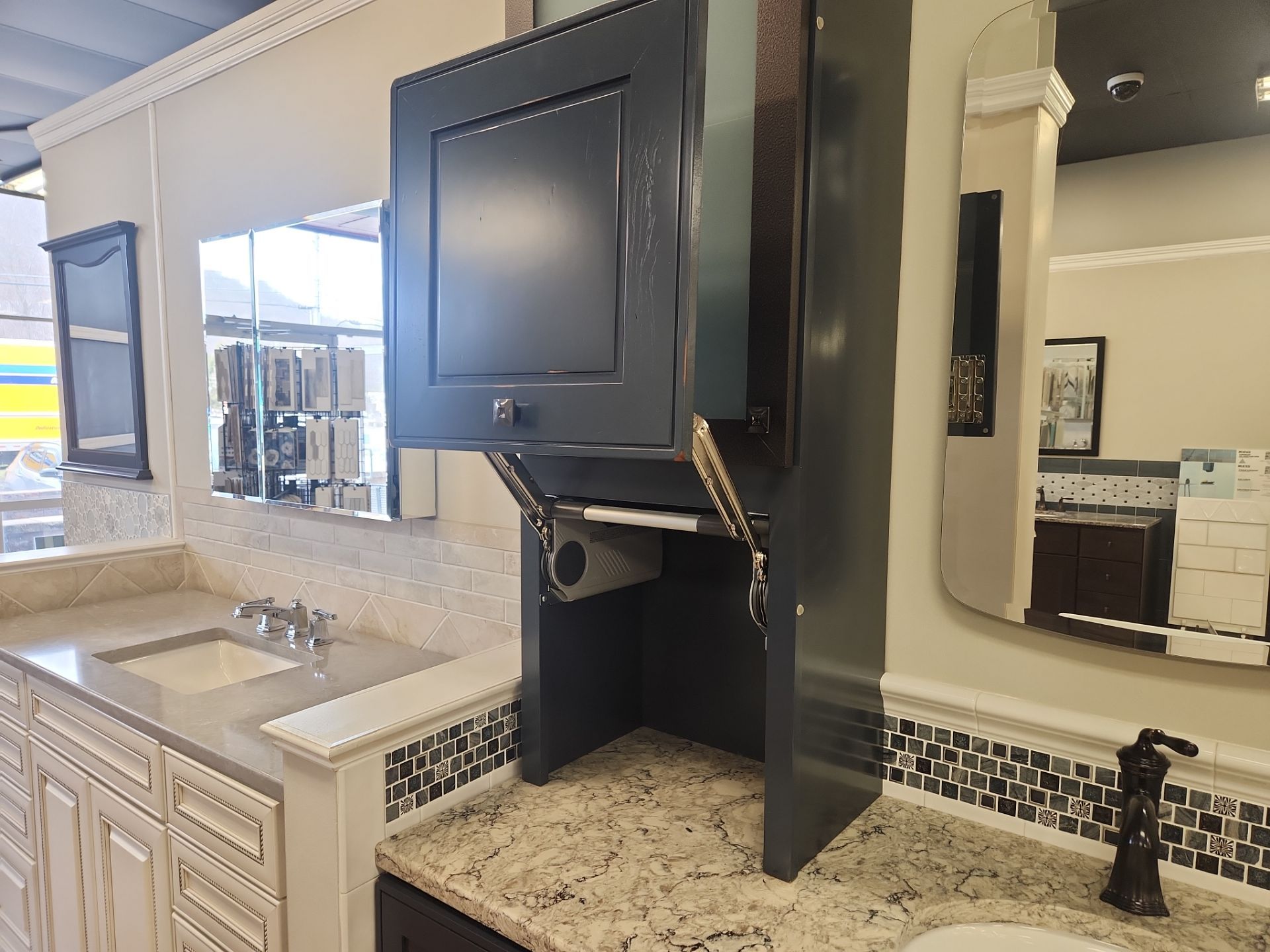 Custom 46" Traditional Navy Wooden Single Vanity with Side Storage
