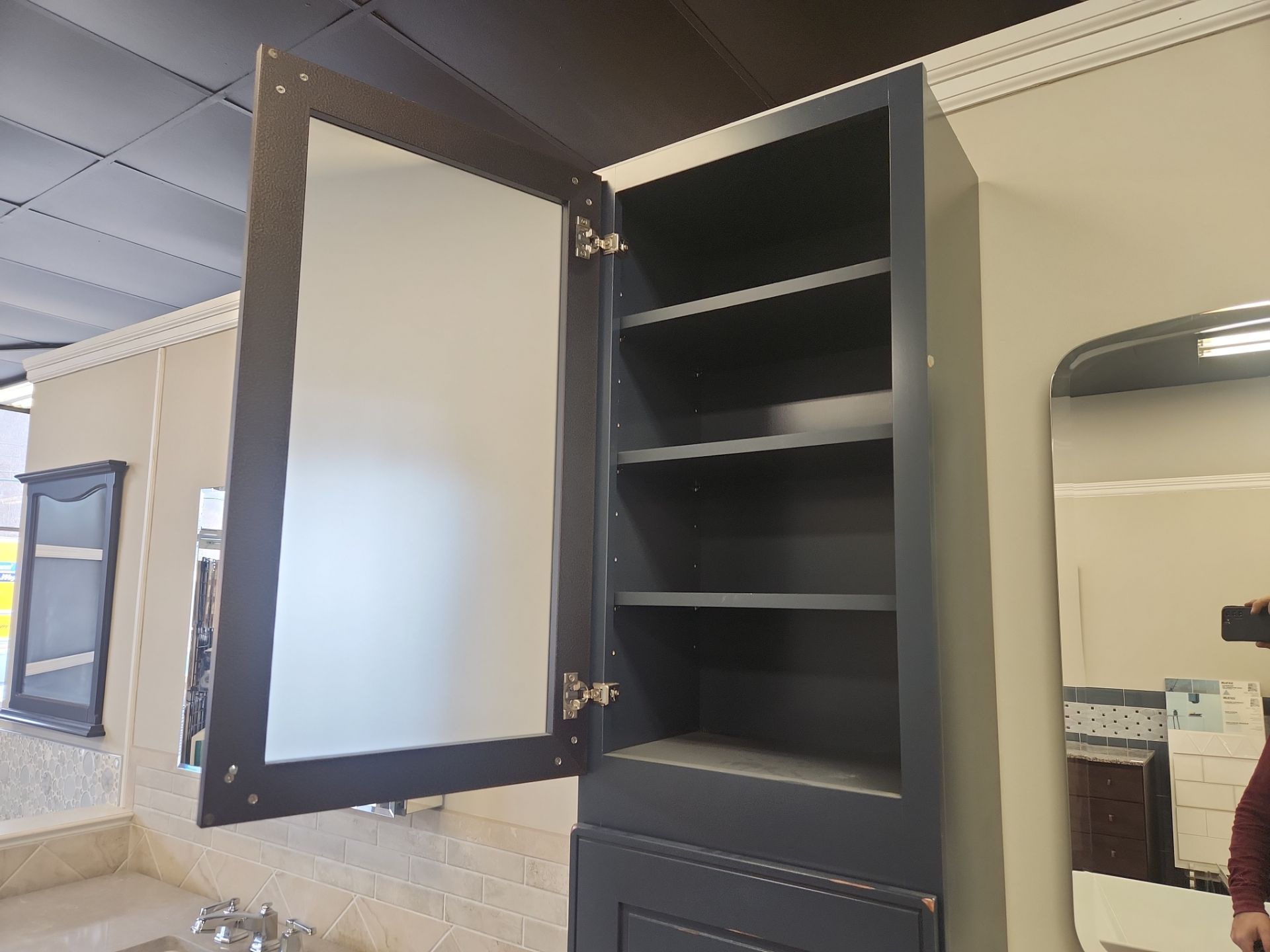 Custom 46" Traditional Navy Wooden Single Vanity with Side Storage