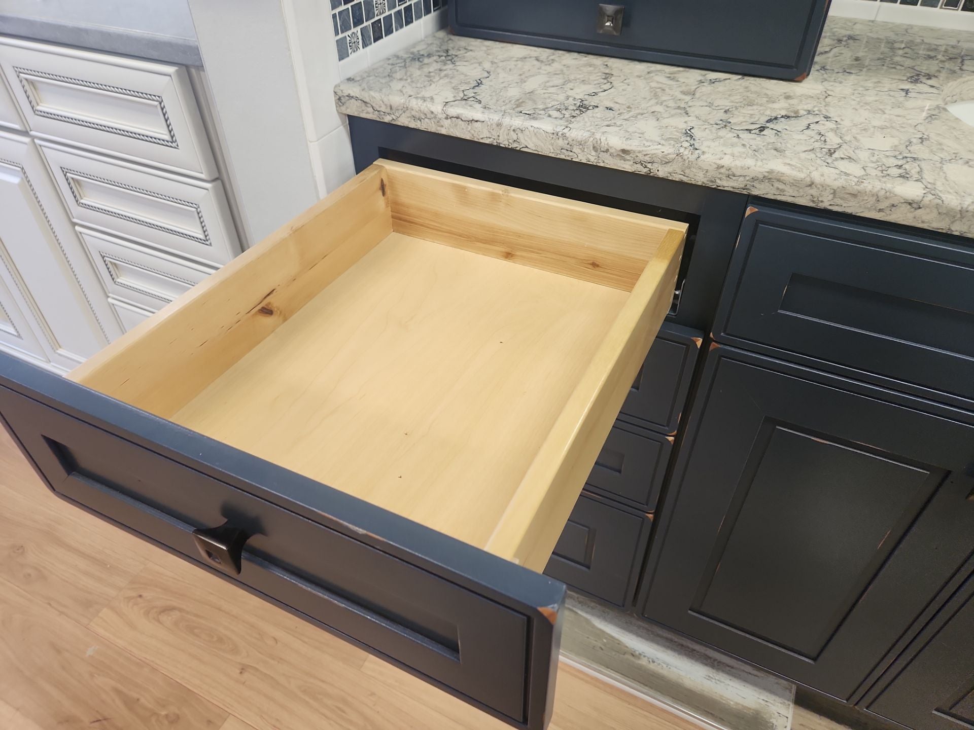 Custom 46" Traditional Navy Wooden Single Vanity with Side Storage