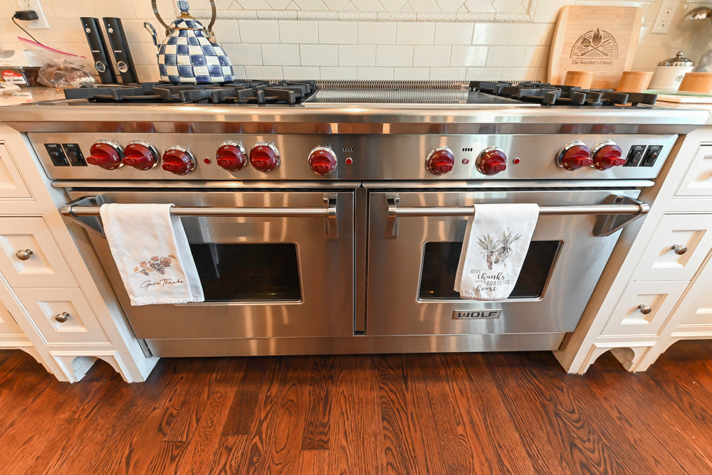 "The Berkley" Transitional White Kitchen with Island and 60" Wolf Range