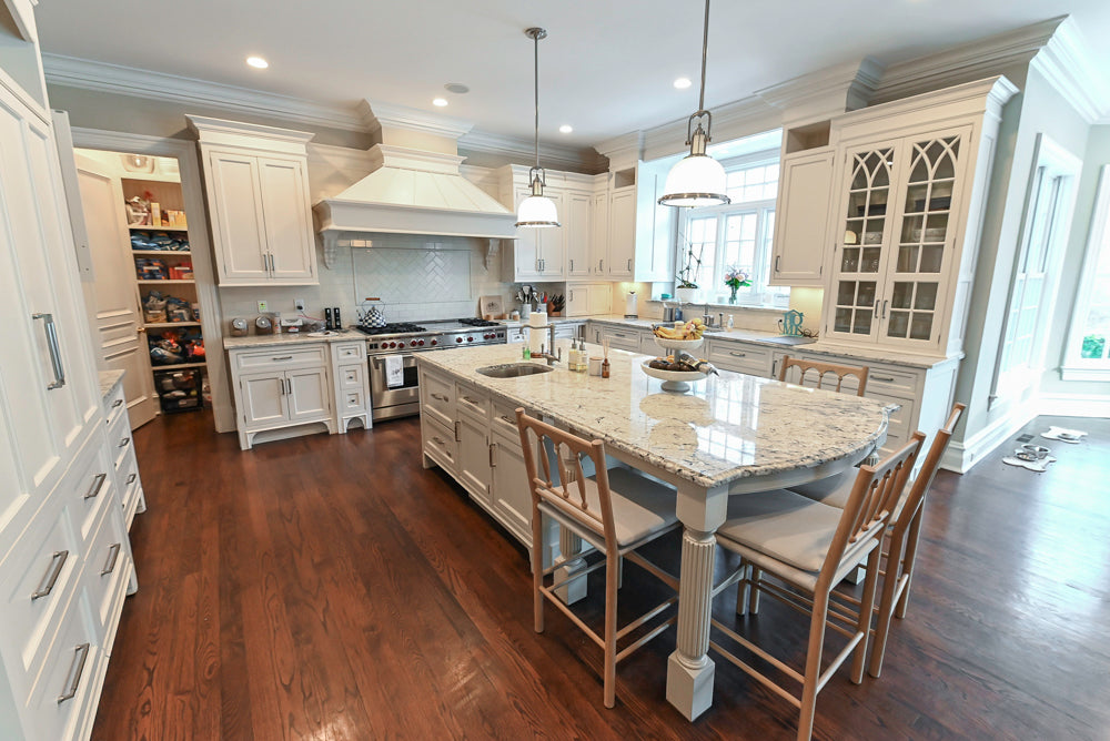 "The Berkley" Transitional White Kitchen with Island and 60" Wolf Range
