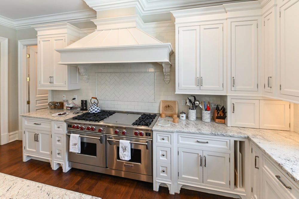 "The Berkley" Transitional White Kitchen with Island and 60" Wolf Range