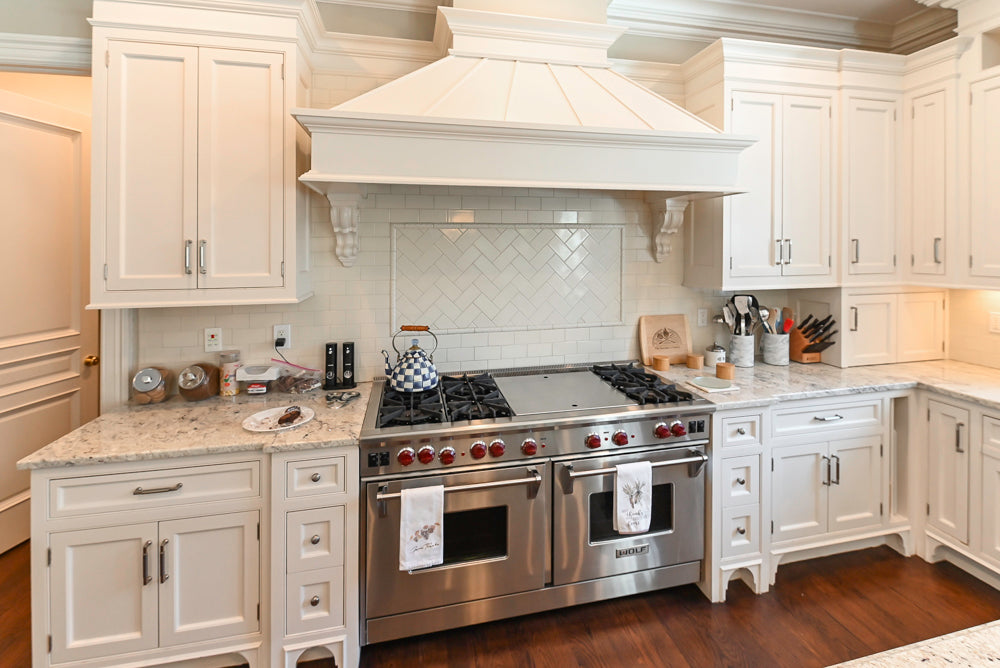 "The Berkley" Transitional White Kitchen with Island and 60" Wolf Range