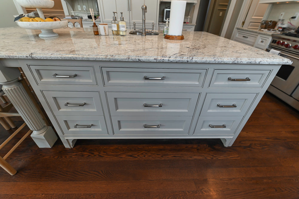"The Berkley" Transitional White Kitchen with Island and 60" Wolf Range