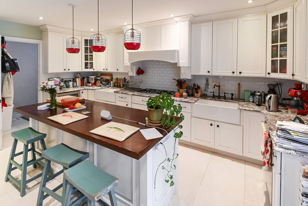 Candelight Traditional Off White Kitchen with Island and Monogram Appliances