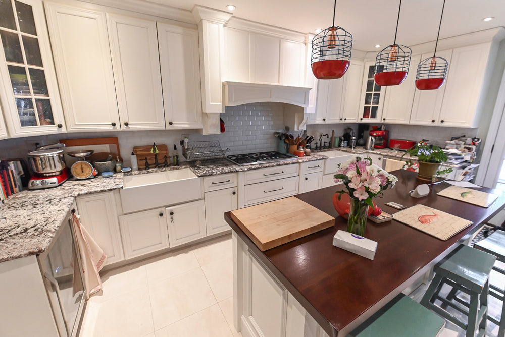 Candelight Traditional Off White Kitchen with Island and Monogram Appliances