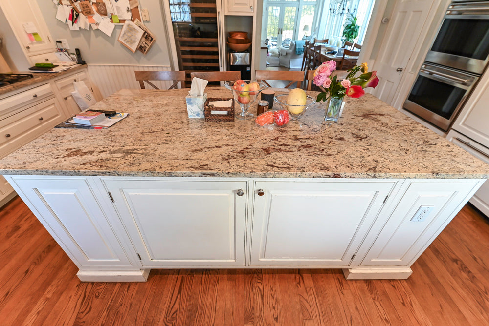 Custom Traditional White Kitchen with Island, Granite Countertops and Appliances
