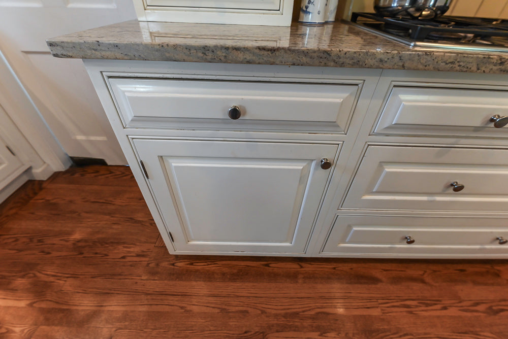 "The Radcliffe" Traditional White Kitchen with Island, Granite Countertops and Appliances