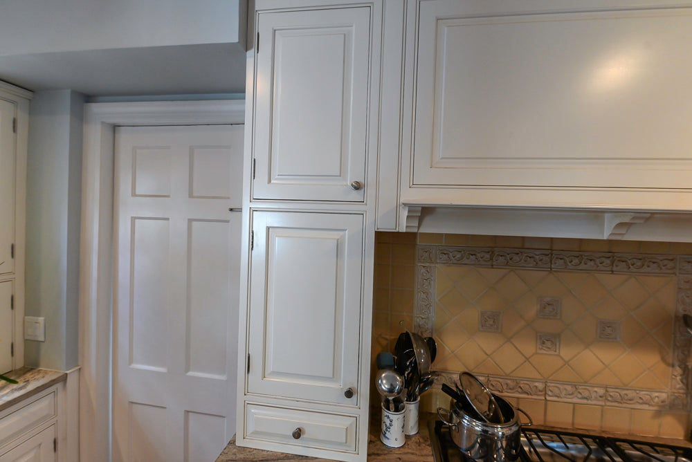 "The Radcliffe" Traditional White Kitchen with Island, Granite Countertops and Appliances