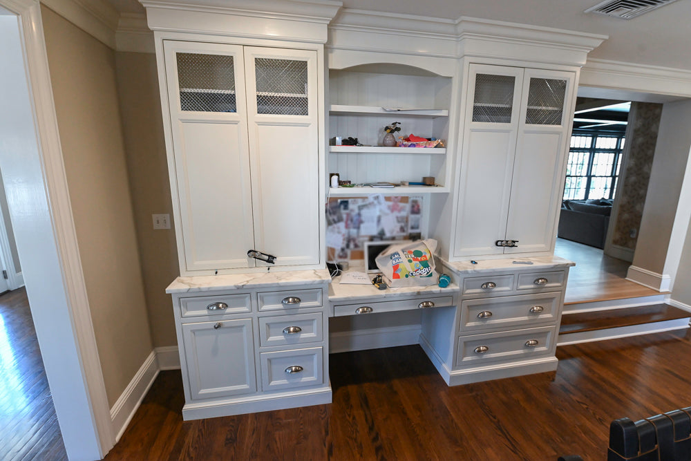 Plain & Fancy Traditional White Kitchen with Island, Marble Countertops & Appliances