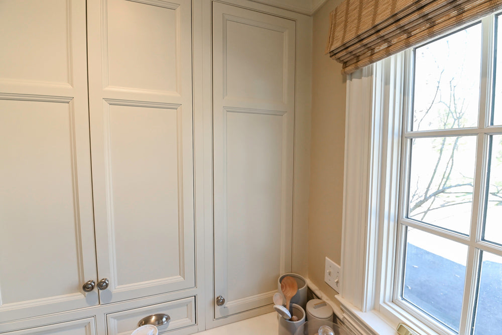 Plain & Fancy Traditional White Kitchen with Island, Marble Countertops & Appliances